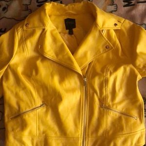 Canary Yellow faux leather motor cycle jacket.